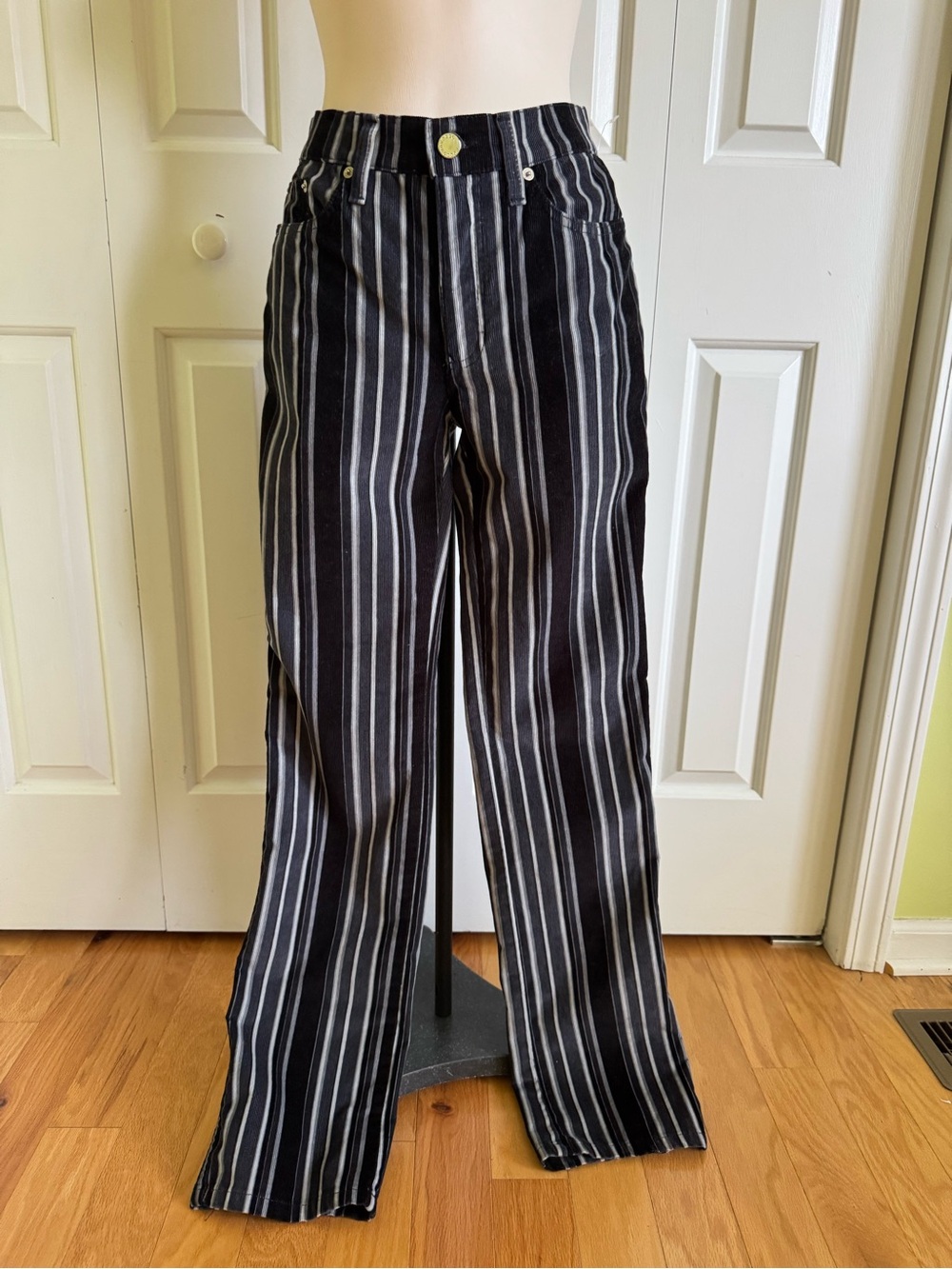 ROCCO BAROCCO Black/Gray Cotton Striped Velveteen Jeans 27